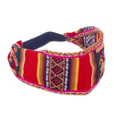 Andean Sunset,'Acrylic Headband Made with Andean Textile in Vibrant Red'