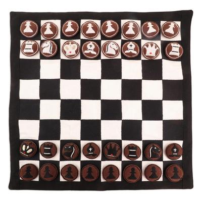 Compact Companion,'Hand Embroidered Cotton and Suede Chess Set'