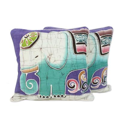 'Dreamy Elephants' (pair) - Handcrafted Batik Cotton Cushion Covers