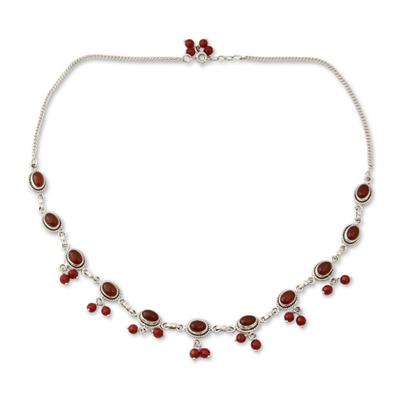 'Whispered Desire' - Sterling Silver and Carnelian Necklace from India