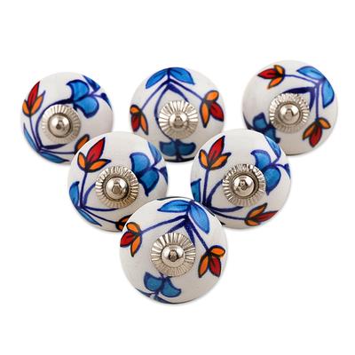 Vibrant Beauty,'Ceramic Cabinet Knobs Floral (Set of 6) from India'