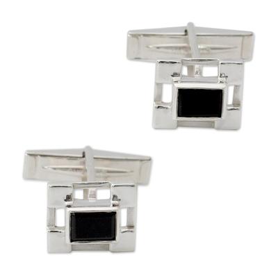 'Art Deco' - Hand Crafted Sterling Silver Onyx Cufflinks