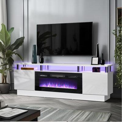 Ivy Bronx Jayan 70" W Storage Credenza w/ Electric Fireplace Included Wood in White | 23.4 H x 70 W x 13.8 D in | Wayfair