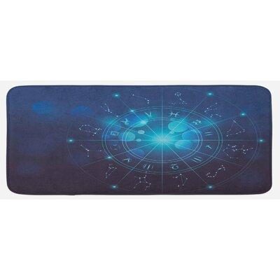 East Urban Home Fortune Telling Birth Chart Zodiac Signs In Space Geometrical Image Turquoise Blue & White Kitchen Mat, Polyester | Wayfair