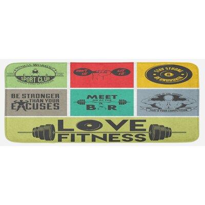 East Urban Home Various Motivational Words In Colorful Frames Get Fit Active Healthy Lifestyle Multicolor Kitchen Mat, Polyester | Wayfair