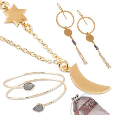 'Curated Gift Set with Gold-Plated Necklace Earrings Bracelet'