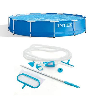Intex 2.5' x 12' Plastic Hard Sided Pool Plastic in Blue | 30 H x 144 W x 144 D in | Wayfair 28210EH + 28003E