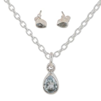 Always Shine,'Necklace and Earring 925 Silver Jewelry Set with Blue Topaz'