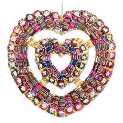 'Heart-Shaped Cotton Worry Doll Wreath Crafted in Guatemala'