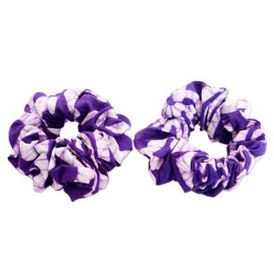 Thankful Amethyst,'Pair of Amethyst and White Patterned Cotton Scrunchies'