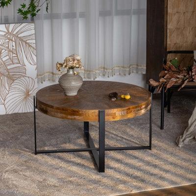 17 Stories Tychell Cross Legs Coffee Table Wood/Metal in Black/Brown/Gray | 17.91 H x 33.46 W x 33.46 D in | Wayfair