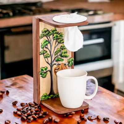 'Painted Nature-Themed Brown Single-Serve Drip Coffee Stand'