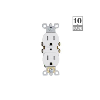 Energetic Lighting Standard PC Duplex Outlet Receptacle, Tamper Resistant, 15A, 125V, 3-Wire, 2-Pole, Residential, Steel in White | Wayfair