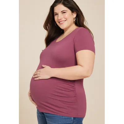 Maurices Plus Size Women's Solid Scoop Neck Maternity Tee Purple Size 1X