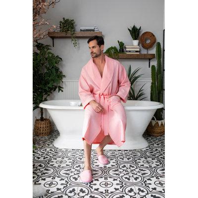 LOTUS LINEN Waffle Piping Robes - Hotel/Spa Luxury Cotton Bathrobes Polyester/Cotton Blend | M | Wayfair LTS-7023-BLSPPNG-M-MEN