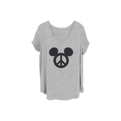 Plus Size Women's Peace Mickey Graffiti V-Neck T-Shirt by Mad Engine in Heather Grey (Size 3X (22-24))