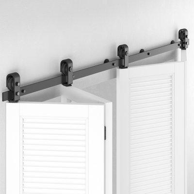 LDB_BUILDING Standard Bifold Double Barn Door Hardware Kit (Door Not Included), Top Mounted Hanger in Black | 1.6 H x 68.4 W in | Wayfair