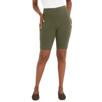 Plus Size Women's Everyday Stretch Cotton Bike Short by Jessica London in Dark Olive Green (Size 30/32)