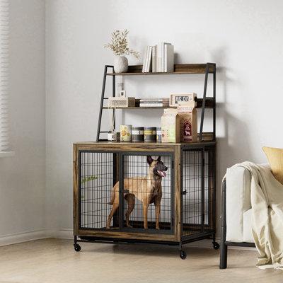 Tucker Murphy Pet™ Rustic Furniture Type Dog Cage Iron Frame Door w/ Cabinet in Brown | 59.92 H x 37.99 W x 27.36 D in | Wayfair