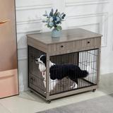 Tucker Murphy Pet™ Dog Crate Furniture, Wooden Dog Crate End Table, 38.4 In Dog Kennel w/ 2 Drawers Storage in Gray | Wayfair