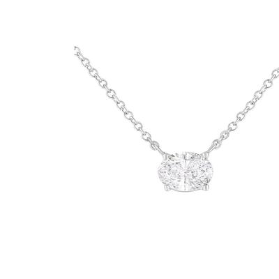 Haus of Brilliance IGI Certified 10K White Gold 1/2 Cttw Lab Grown Oval Shape Solitaire Diamond East West 18" Pendant Necklace - White