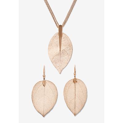 Women's Rose Gold-Plated Leaf Necklace Set, 26 Inches, Plus 2 Inch Extension by PalmBeach Jewelry in Rose Gold