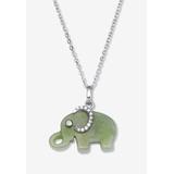 Women's Genuine Green Jade Cz Silvertone Elephant Pendant Necklace, 18 Inch Chain by PalmBeach Jewelry in Green