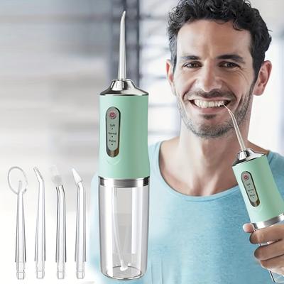 Rechargeable Electric Teeth Irrigator With 4 Green Heads - Portable Oral Dental Seam Washer For Men And Women - Effective Water Flossing And Cleaning