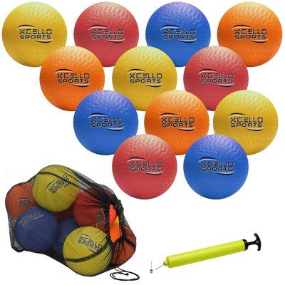 Excello Global Products Xcello Sports Playground Ball Set w/ Pump & Carry Bag, Pack of 12 in Black/Blue/Yellow | 7.1 H x 11.8 W x 13.8 D in | Wayfair
