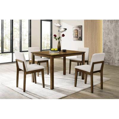 Red Barrel Studio® 5Pc Dining Room Set Dining Table 4X Chairs Fabric Chair Seat Kitchen Breakfast Dining Room Furniture Rubberwood Veneer Unique Design Wood/Upholstered | Wayfair