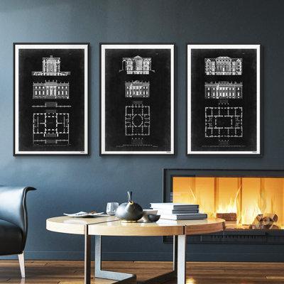 Wexford Home Graphic Building & Plan IV Framed On Canvas 3 Pieces Set Metal in Blue/Gray/Green | 40 H x 78 W x 2 D in | Wayfair CF11-S7625-FL101