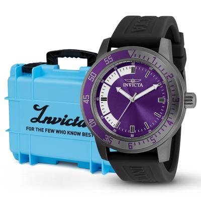 Invicta Specialty Purple White Men's Watch Bundle - 45mm Black with Invicta 8-Slot Dive Impact Watch Case Light Blue (B-35780-DC8-LTBLU)