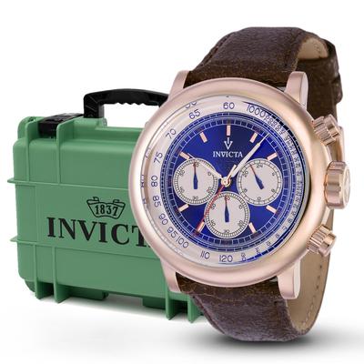 Invicta Vintage Ivory Blue Men's Watch Bundle - 48mm Brown with Invicta 8-Slot Dive Impact Watch Case Light Green (B-37324-DC8-LTGRN)