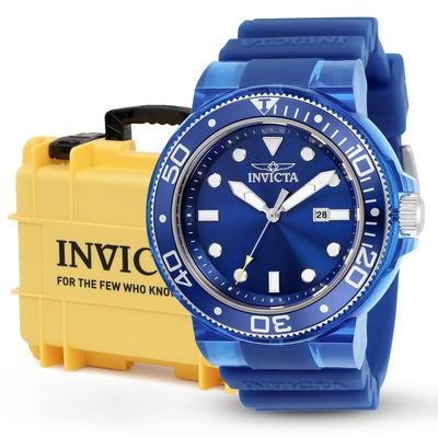 Invicta Pro Diver Men's Watch Bundle - 51.5mm Transparent Blue with Invicta 8-Slot Dive Impact Watch Case Light Yellow (B-32331-DC8-LTYEL)