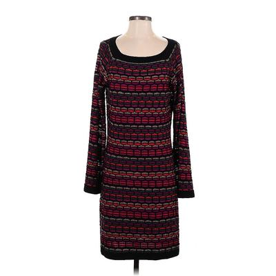 Laundry by Shelli Segal Casual Dress - Shift Boatneck Long Sleeve: Purple Aztec or Tribal Print Dresses - Women's Size Medium