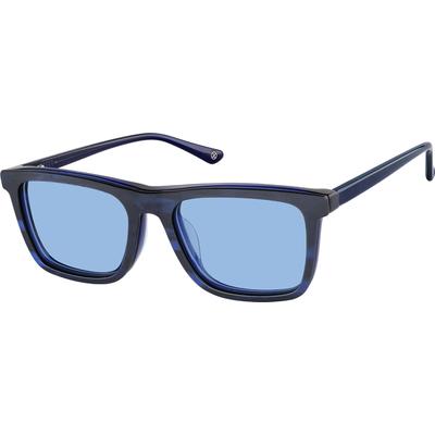 Zenni Men's Rectangle Prescription Glasses W/ Snap-On Sunlens Blue Plastic Full Rim Frame