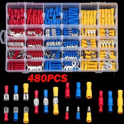 280/300//480pcs Spade Crimp Wire Terminal, Assorted Insulated Cable Connector Electrical Wire Crimping Butting Auto Parts Kit Combination Box