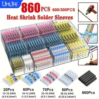860/600/300pcs Solder Seal Wire Connectors, Heat Shrink Butt Connector, Insulated Electrical Butt Splice Wire Terminals For Marine Automotive Boat Truck Wire Joint