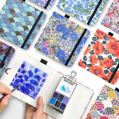 1pc Square Threadbound Watercolor Book Travel Sketch Palm Book Handmade Fabric Cover Painting Book 300g Medium Rough Watercolor Paper Portable Mini Sketchbook Landscape Portable Watercolor Journal