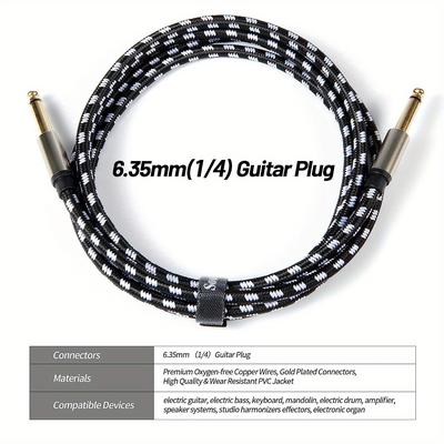 Instrument Cable With Golden Color Premium 6.35mm Mono Jack 1/4