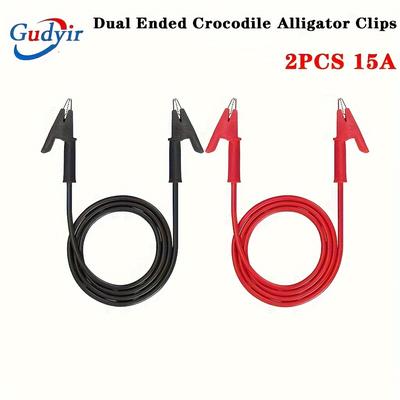 2pcs Dual Ended Crocodile Alligator Clips, 15a Test Lead Wire Cable With Insulators Clips, 3.3 Ft/1m Test Flexible Cable With Protective Jack Copper Clamps For Electrical Testing (red + Black)