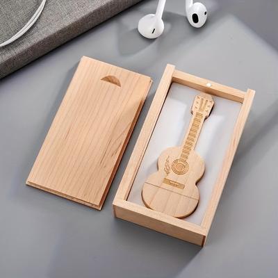 Wooden Guitar Usb Flash Drive 32gb 64gb 128gb, With Wooden Box Packaging, Mobile Storage/flash Drive 2.0 Gift Pen Drive