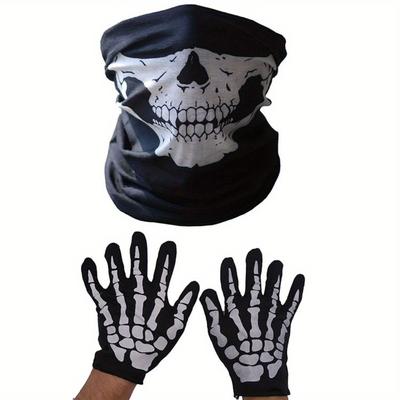 Classic Cool Halloween Skeleton Gloves & Mask, Halloween Christmas Cosplay Outfit Photo Props, Bar Club Rave Larp Party Supplies, Stage Performance Accessories