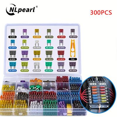 300pcs Car Blade Fuse Assortment Kit, 2a-40a, Car Truck Automotive Small And Medium Fuse Hybrid Motorcycle, With Box Circuit Fuse