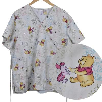 Disney Tops | Disney Scrub Top Winnie The Pooh Bear Piglet Medical Cream Size Xl | Color: Cream/Yellow | Size: Xl