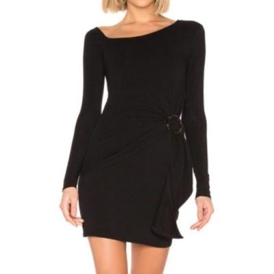 Free People Dresses | Free People Frankie Mini Dress Solid Black Asymmetrical Neck Long Sleeve Small S | Color: Black | Size: S