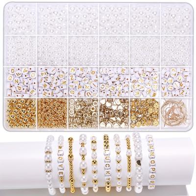 Golden Beads For Bracelets Making Kit Diy Pearl Beads Acrylic Golden Alphabet Beads Alloy Pendant Ccb Beads Crystal Beads For Bracelets Making Kit For Girls Jewelry Making Supplies
