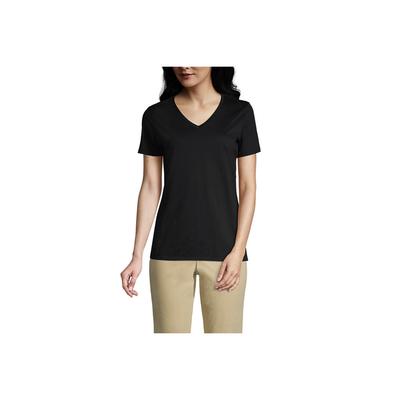 Women's Petite Relaxed Supima Cotton Short Sleeve V-Neck T-Shirt - Lands' End - Black - M