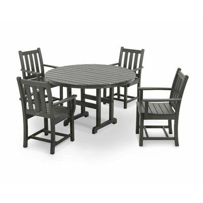 POLYWOOD® Traditional Garden 5-Piece Round Farmhouse Outdoor Dining Set Plastic in Gray | Wayfair PWS134-1-GY
