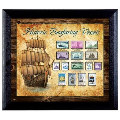 American Coin Treasures Ships on Stamps Framed Memorabilia Paper in Brown, Size 14.0 H x 16.0 W x 0.5 D in | Wayfair 12485